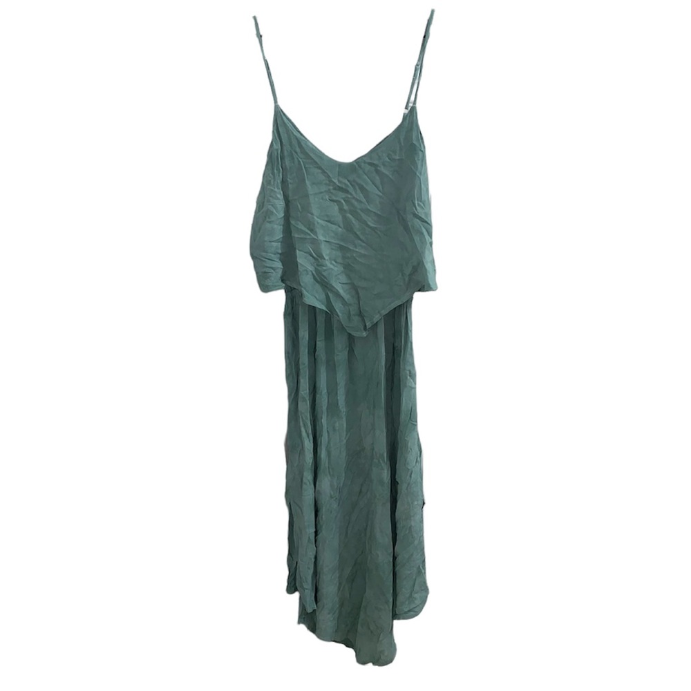 BLUE LIFE Green Teal Acid Wash Sleeveless Side Slit Asymmetrical Dress XS